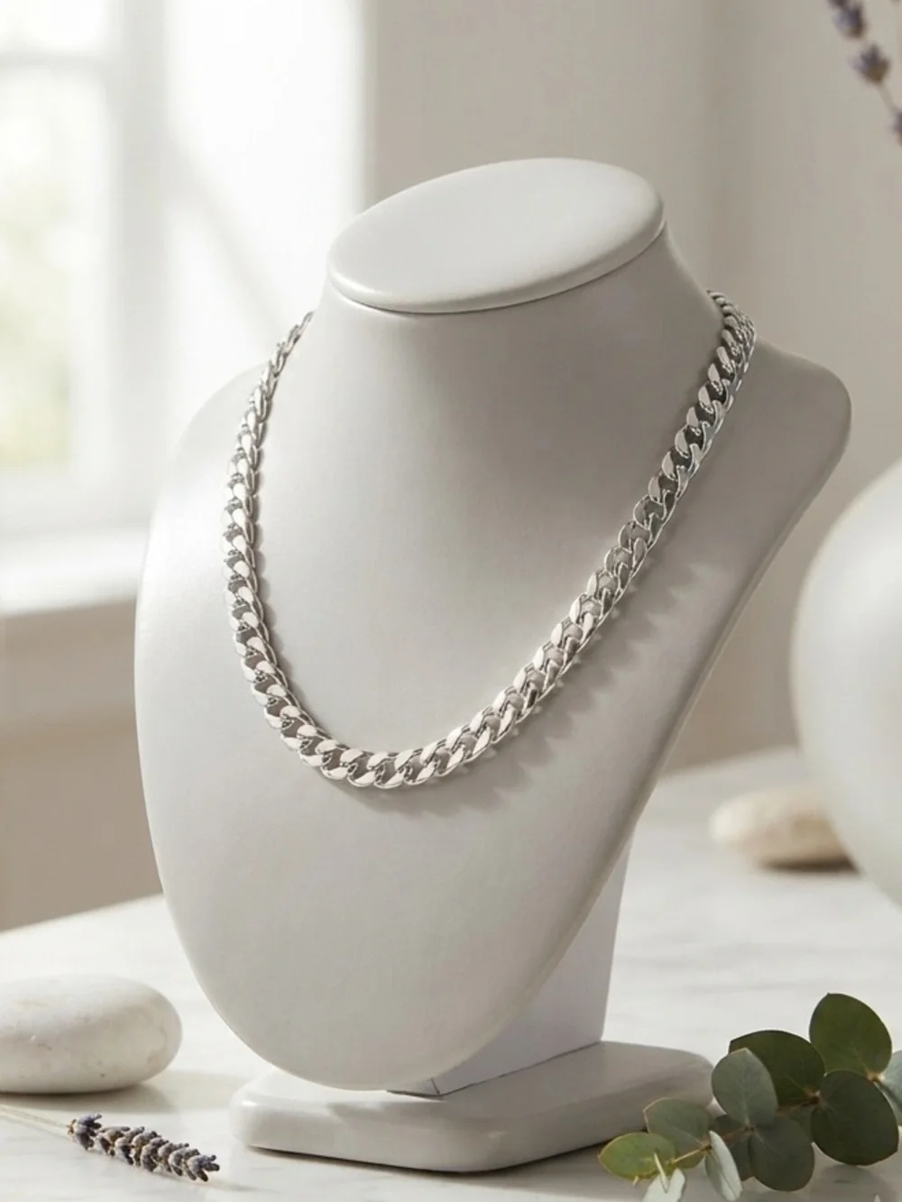 NWOT Silver-Tone Curb Chain Necklace 16” + 2” Extender Unisex Lobster Clasp